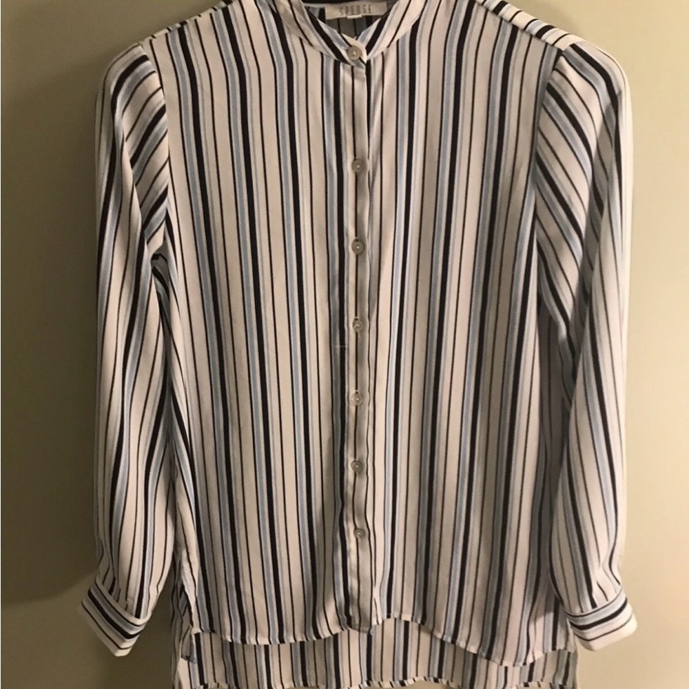Spense Navy, light blue,  and White Striped Blouse